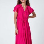 Celina Frill Mesh Tiered Midi Dress